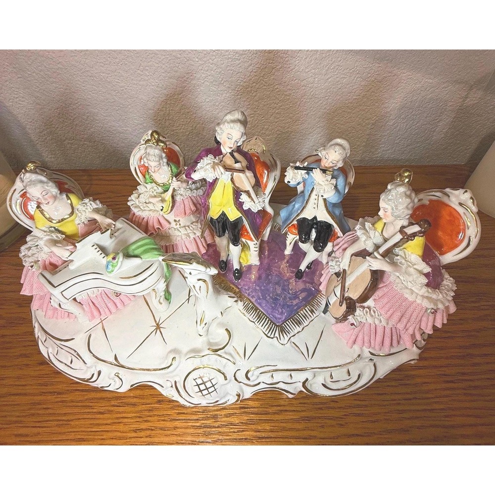 Vintage Dresden Lace Musical Porcelain Figurines